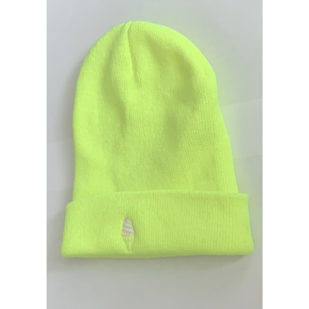 🦖 5 for $20 Neon Green Beanie with embroidered ice cream cone accent